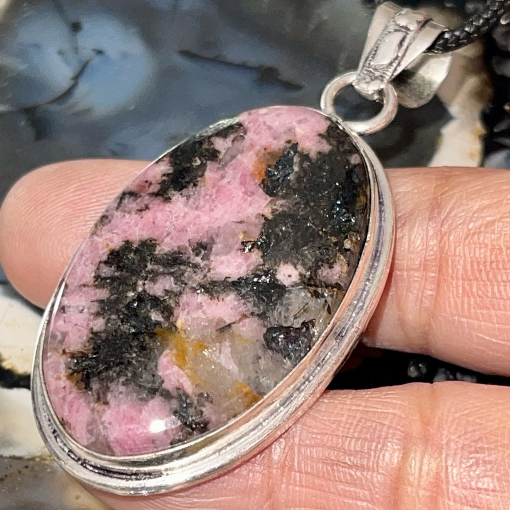Earthy Rhodonite Pendant 2” - Picture 6 of 14